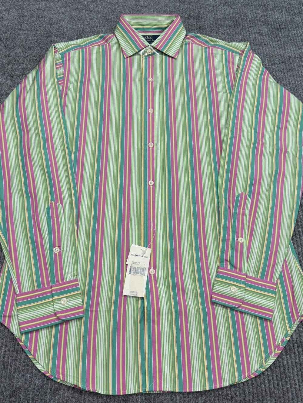 NWT Vtg Polo Ralph Lauren Philip Sport Shirt Mens S Green Pink Vertical Striped